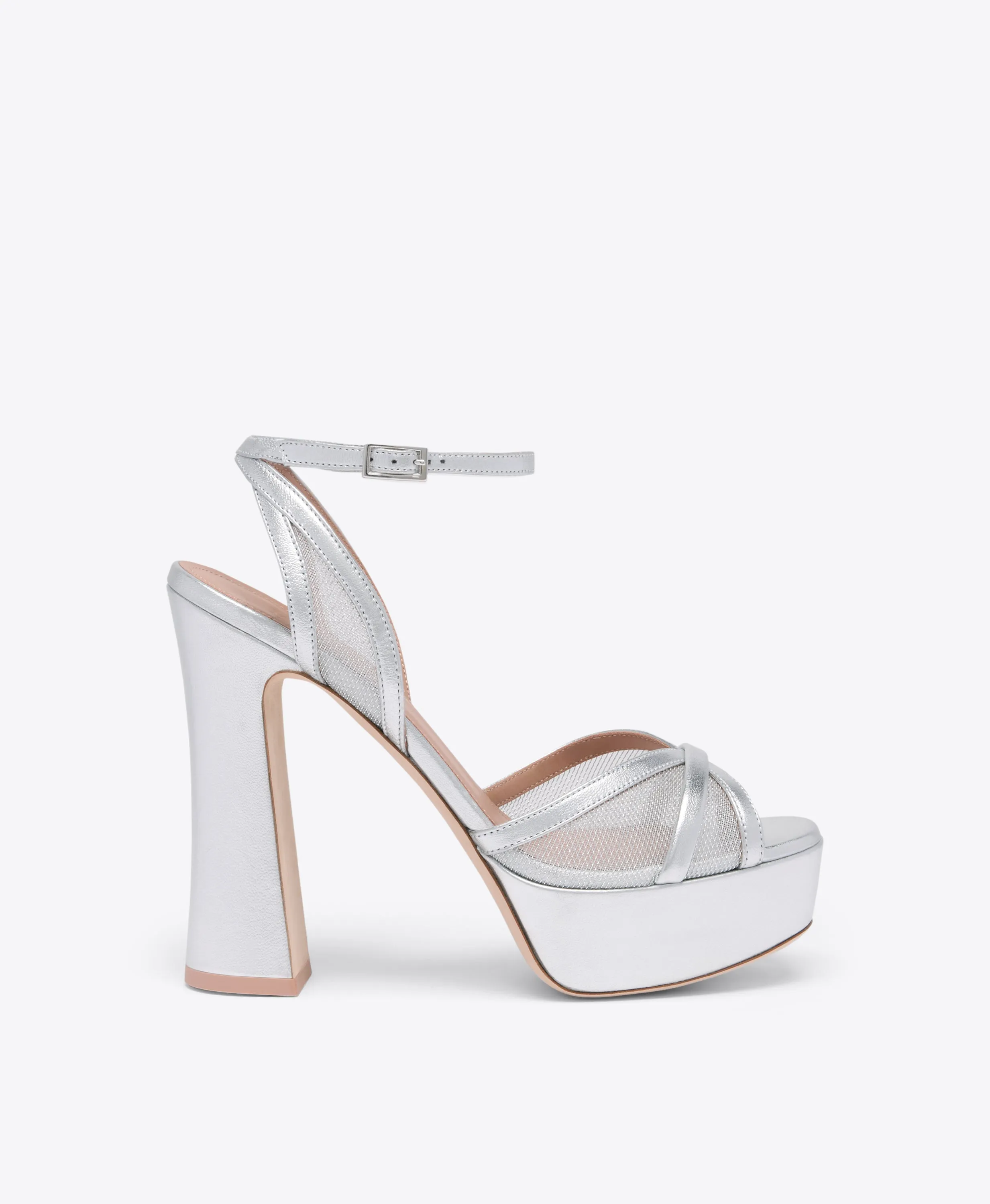 Sylvie 125 Silver Metallic Mesh Platform Sandals