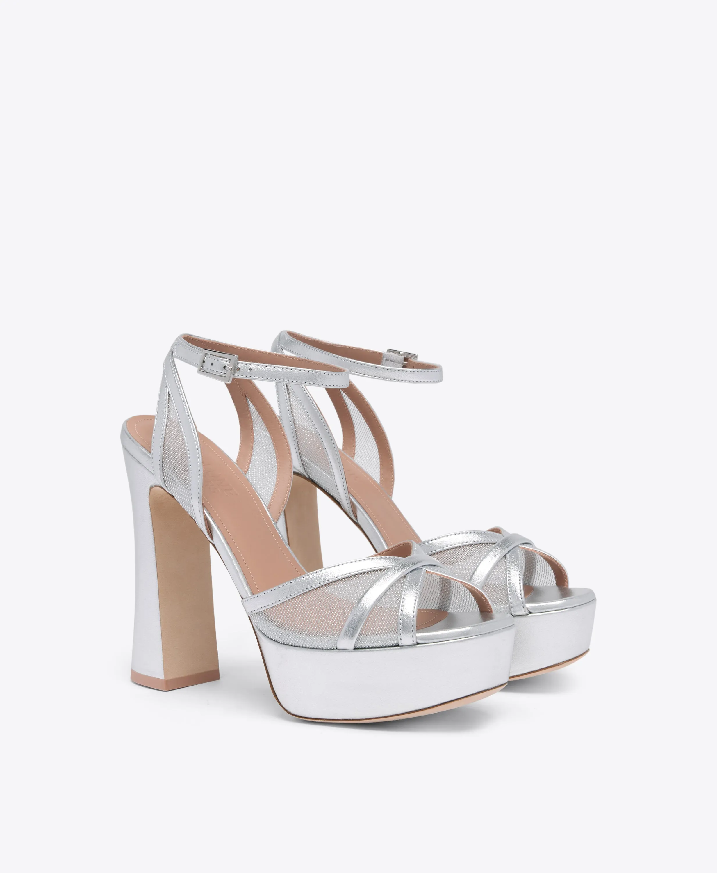 Sylvie 125 Silver Metallic Mesh Platform Sandals
