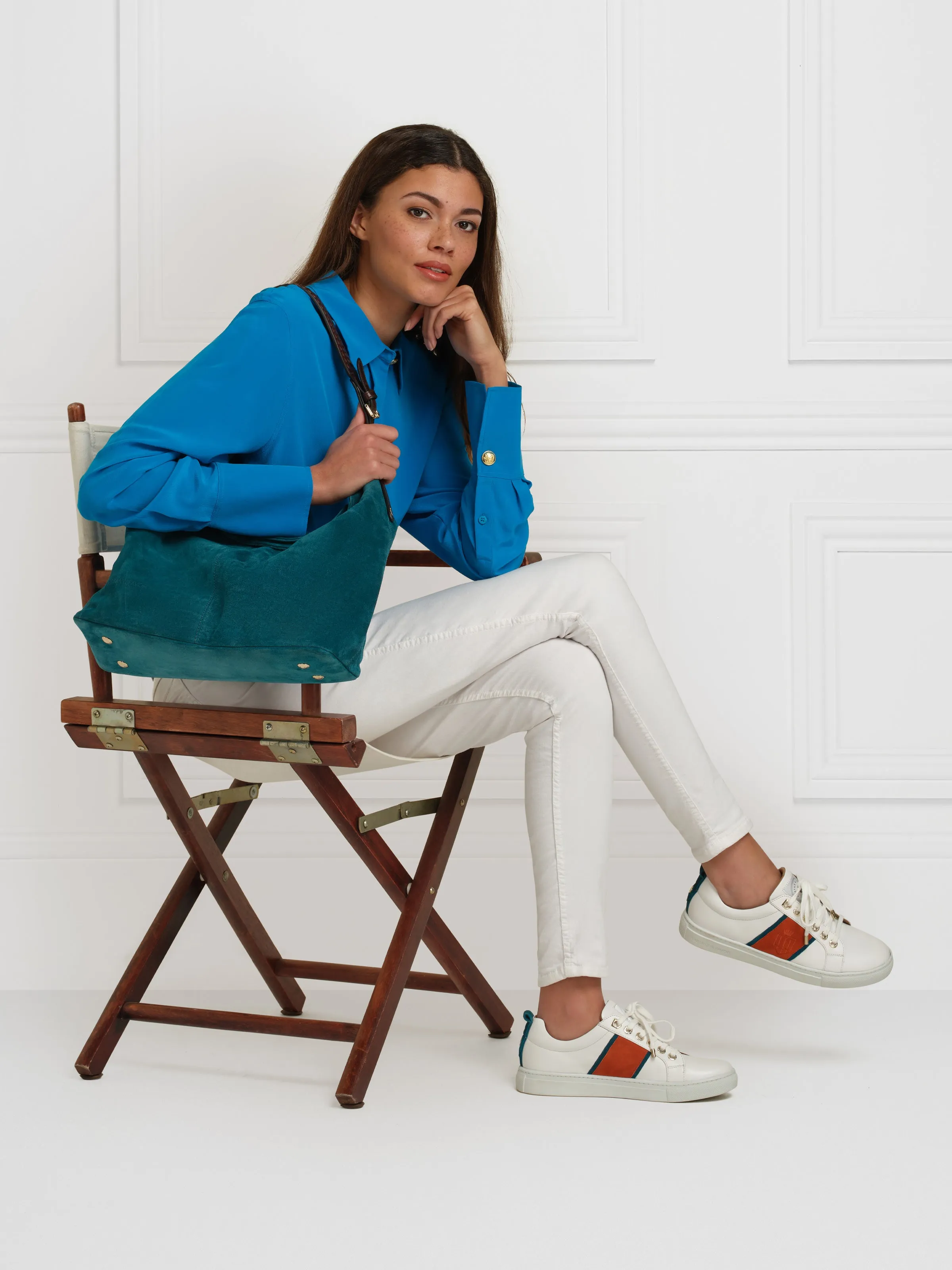 The Cannes Sneaker - White - Ocean & Sunset Orange