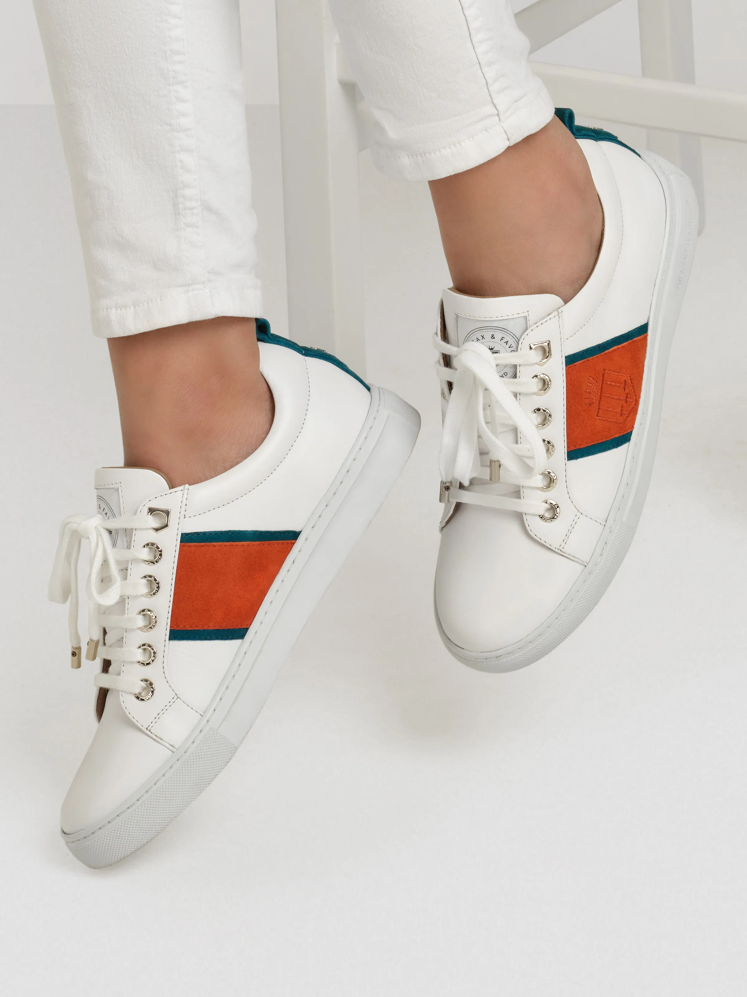 The Cannes Sneaker - White - Ocean & Sunset Orange