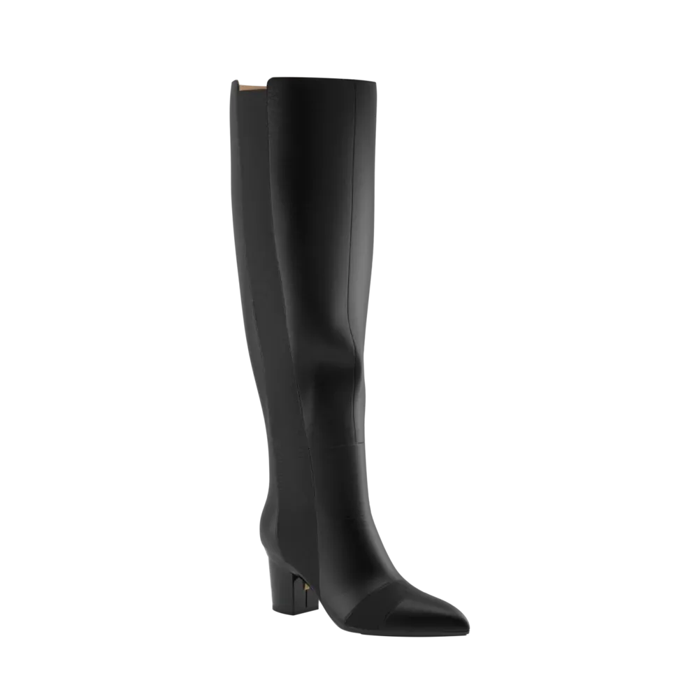The Knee High Boot Coal Leather   Block Heel Kit 3 Coal - FINAL SALE