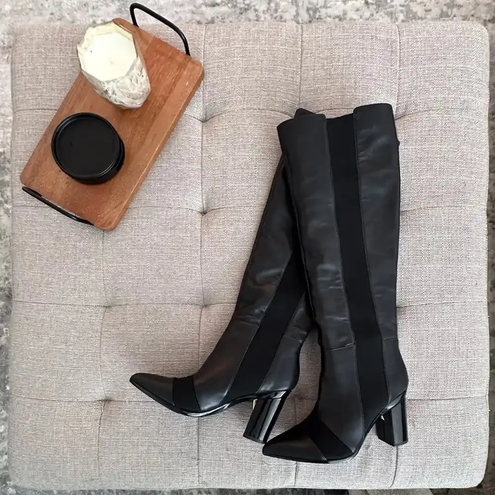 The Knee High Boot Coal Leather   Block Heel Kit 3 Coal - FINAL SALE