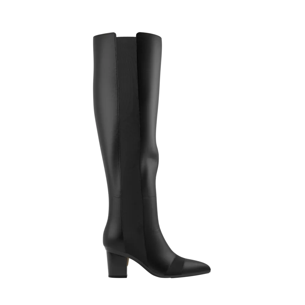 The Knee High Boot Coal Leather   Block Heel Kit 3 Coal - FINAL SALE