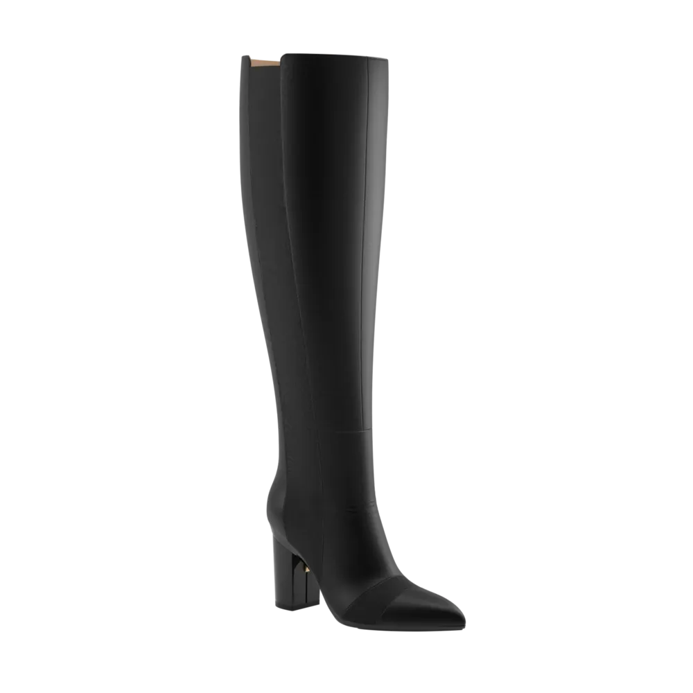 The Knee High Boot Coal Leather   Block Heel Kit 4 Coal - FINAL SALE
