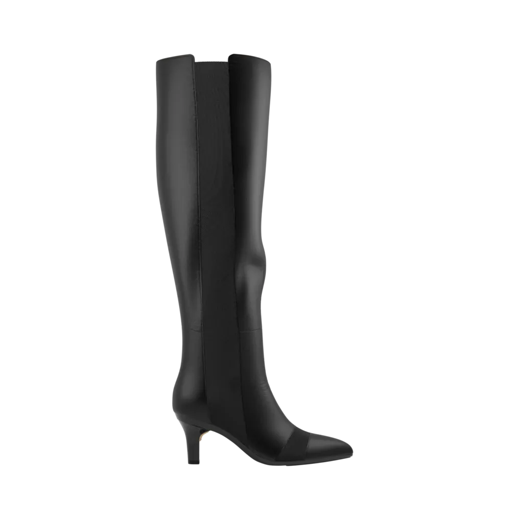 The Knee High Boot Coal Leather   Stiletto Heel Kit 3 Coal - FINAL SALE