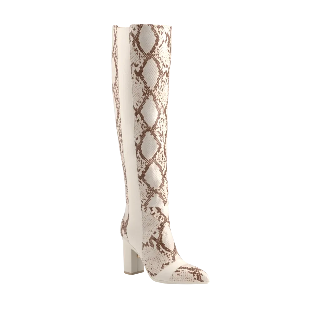 The Knee High Boot - Ivory Snakeskin 4 Block - FINAL SALE