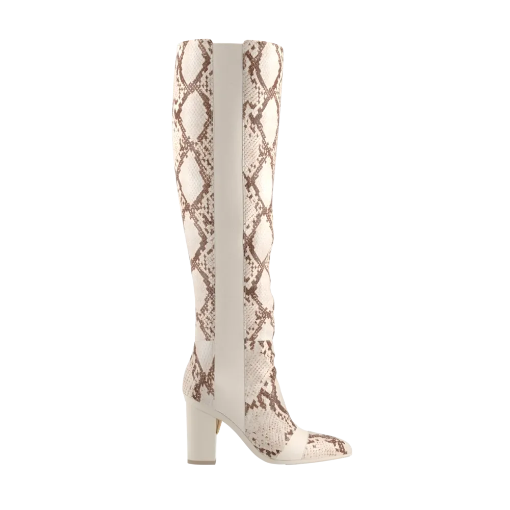 The Knee High Boot - Ivory Snakeskin 4 Block - FINAL SALE