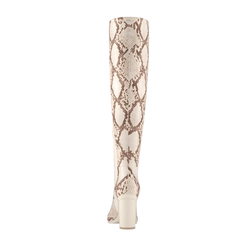 The Knee High Boot - Ivory Snakeskin 4 Block - FINAL SALE