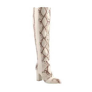 The Knee High Boot - Ivory Snakeskin 4 Block - FINAL SALE