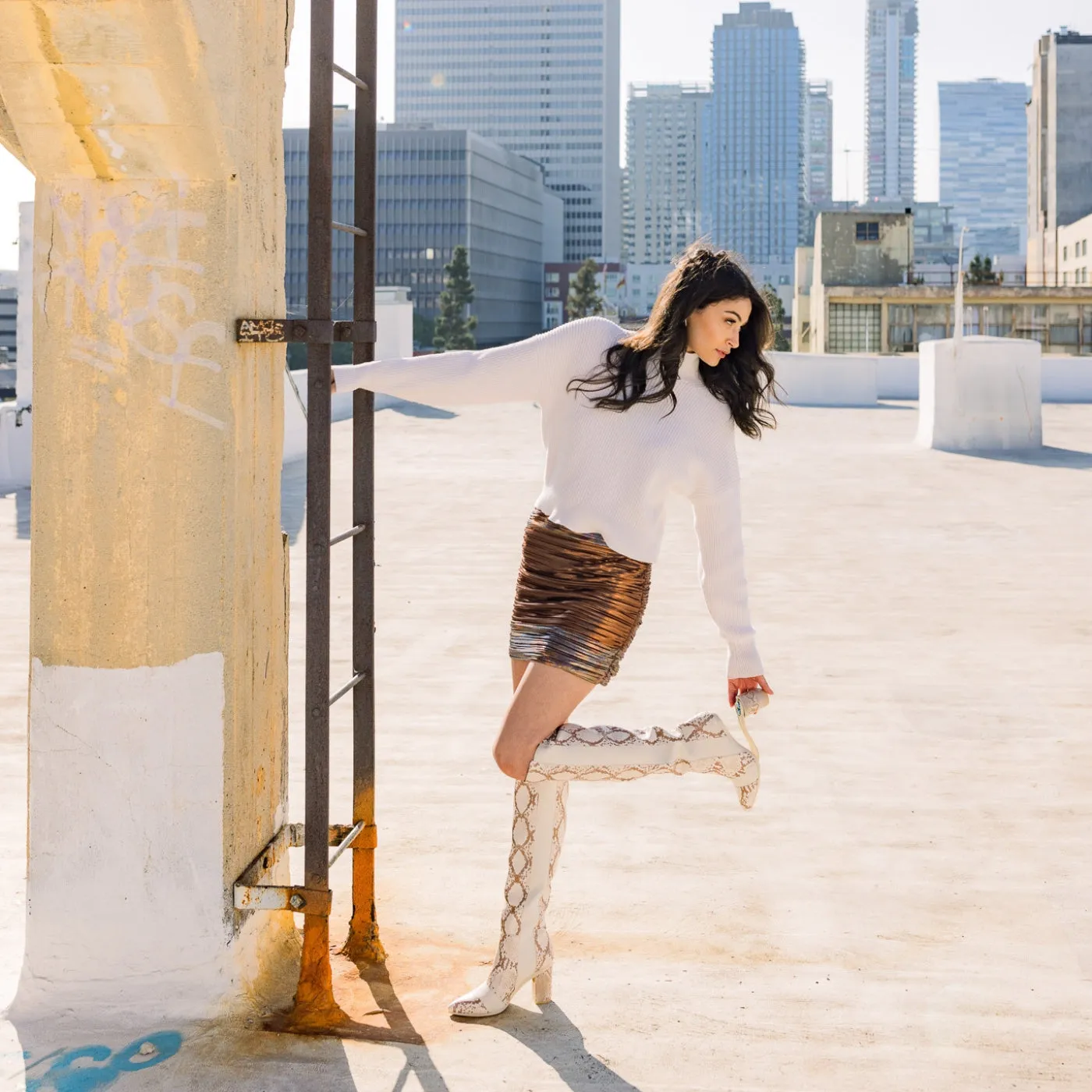 The Knee High Boot - Ivory Snakeskin - FINAL SALE