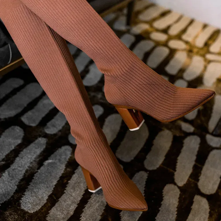 The Knee High Boot Walnut Knit   Stiletto Heel Kit 4 Walnut - FINAL SALE