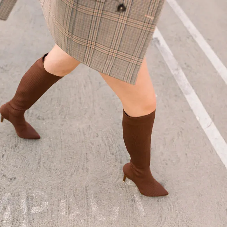 The Knee High Boot Walnut Knit   Stiletto Heel Kit 4 Walnut - FINAL SALE