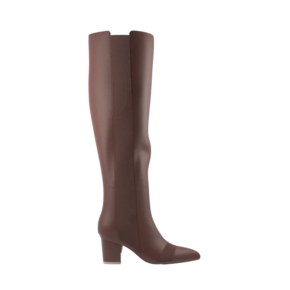 The Knee High Boot Walnut Leather   Block Heel Kit 3 Walnut - FINAL SALE