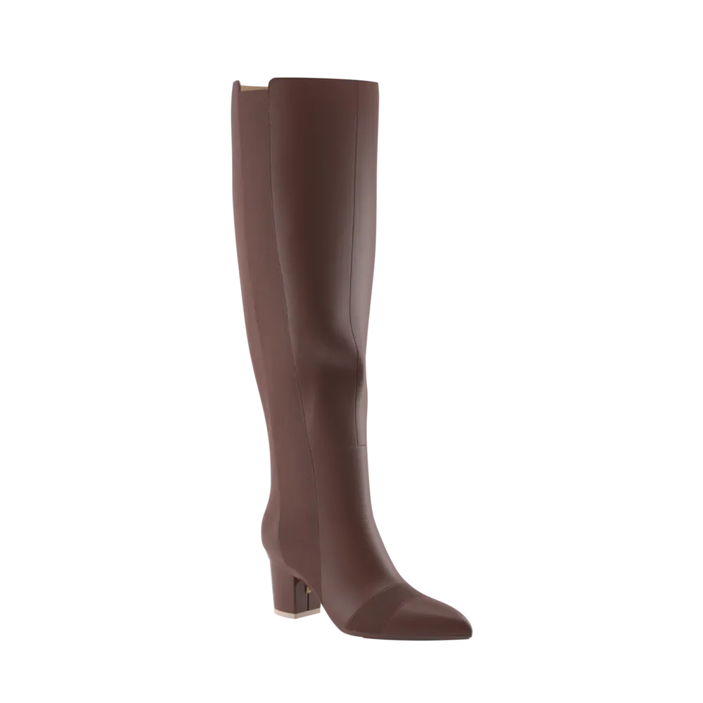 The Knee High Boot Walnut Leather   Block Heel Kit 3 Walnut - FINAL SALE