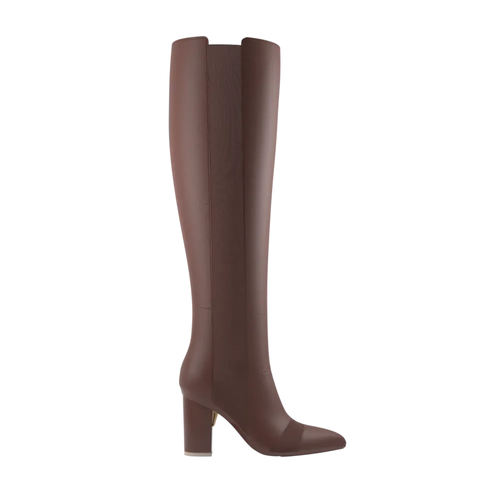 The Knee High Boot Walnut Leather   Block Heel Kit 4 Walnut - FINAL SALE