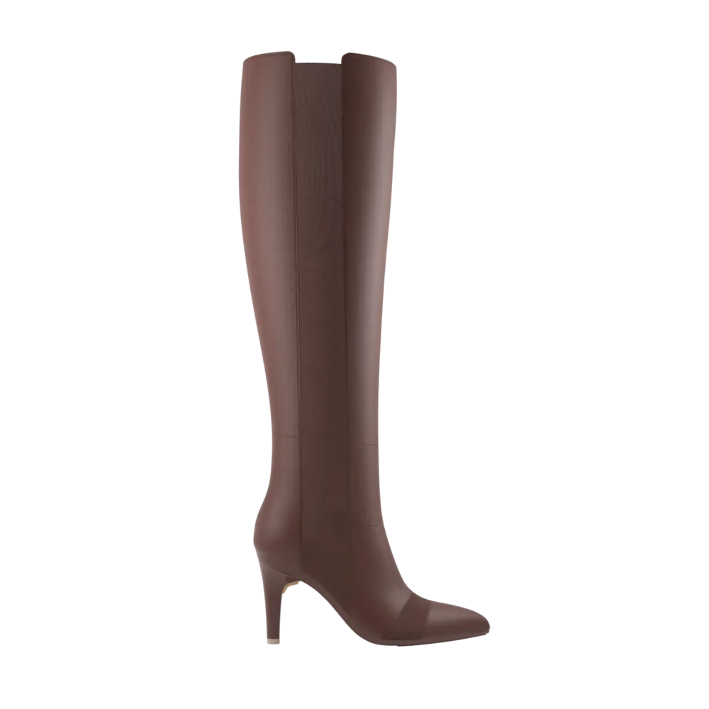 The Knee High Boot Walnut Leather   Stiletto Heel Kit 4 Walnut - FINAL SALE