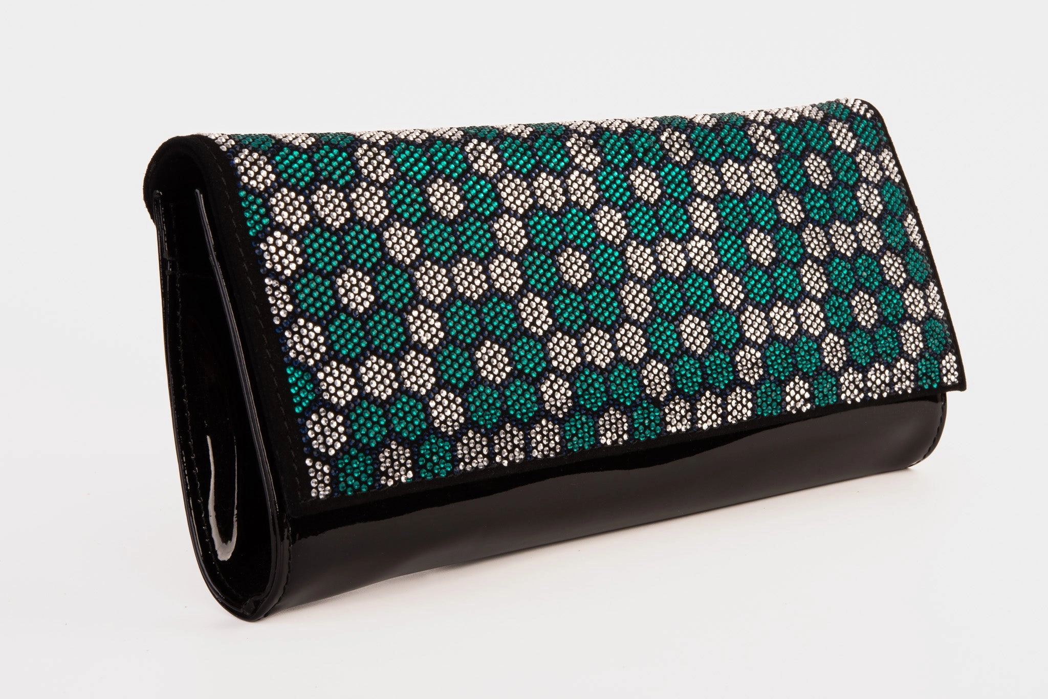 The Doha Black Leather Glitter Clutch