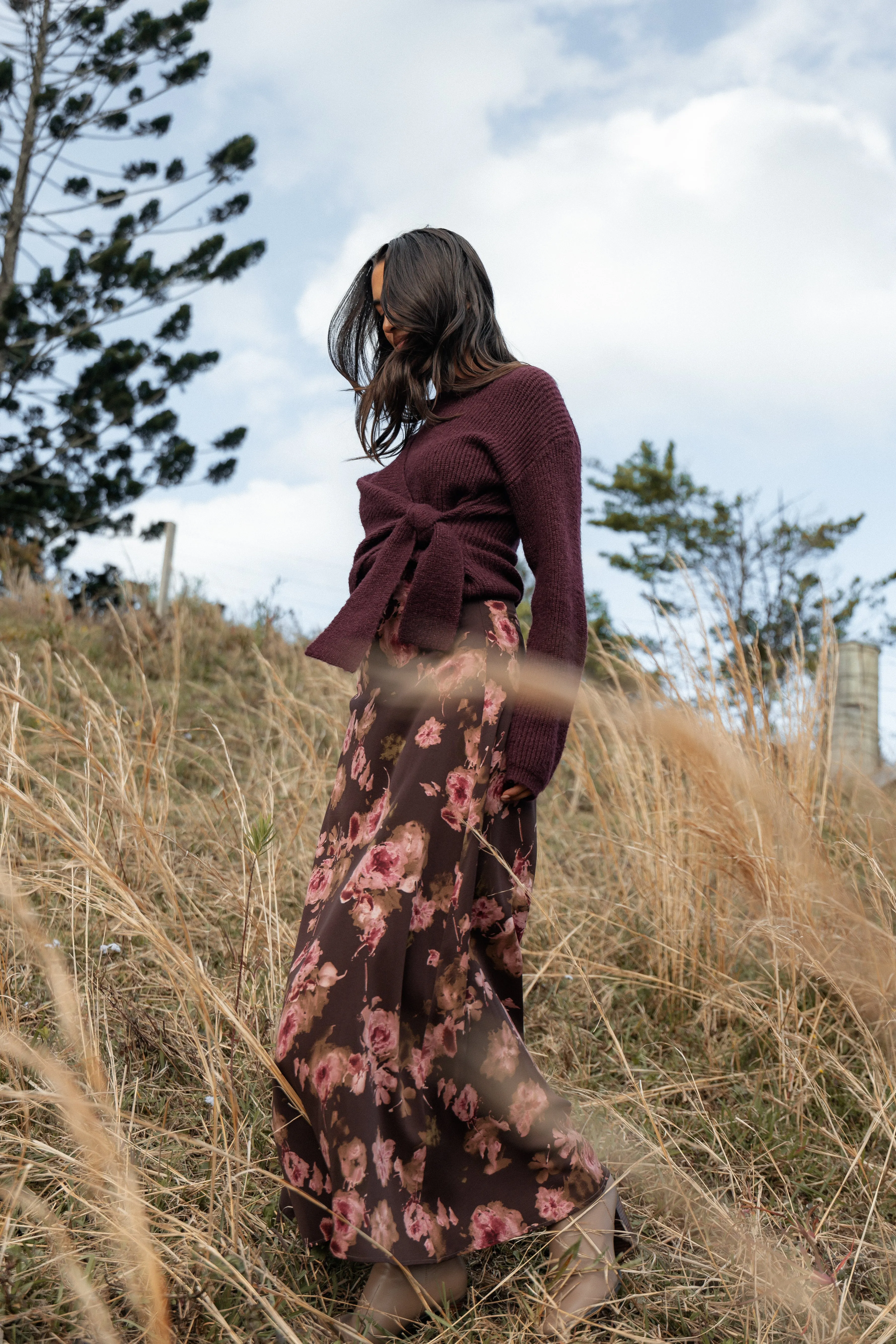 Vivie Midi Skirt - Chocolate Floral