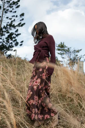 Vivie Midi Skirt - Chocolate Floral