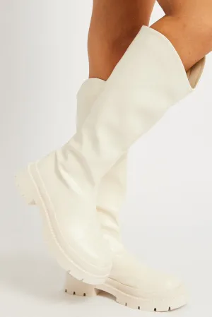 White Chunky Knee High Boots