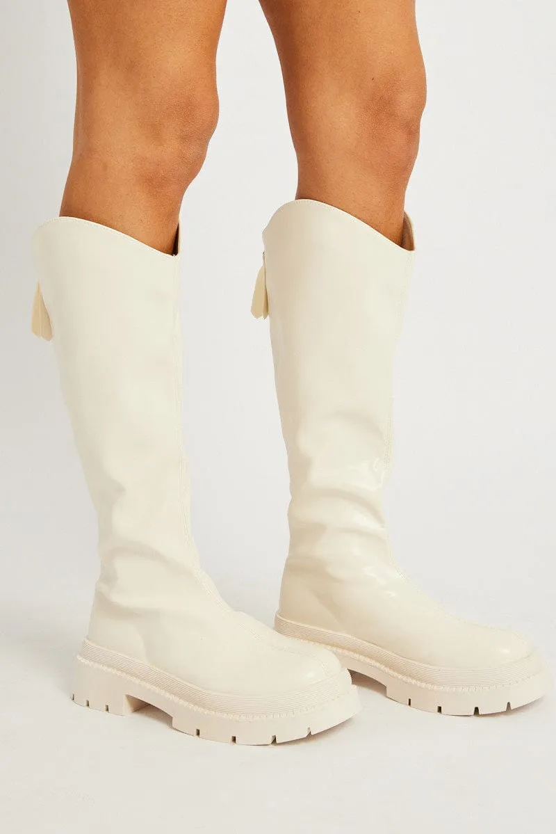 White Chunky Knee High Boots